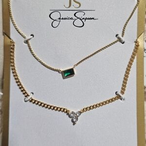 Jessica Simpson Sterling Silver 14KT Gold Plated Necklace With Cubic Zirconia.